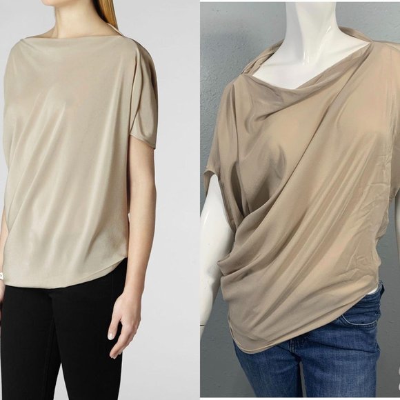 All Saints Tops - AllSaints Tan Pia 100% Silk Asymmetrical Blouse